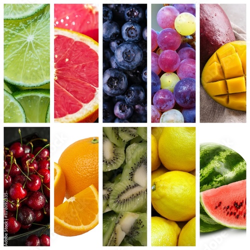 collage of colorful fruits reflecting the richness and bounty of nature photo