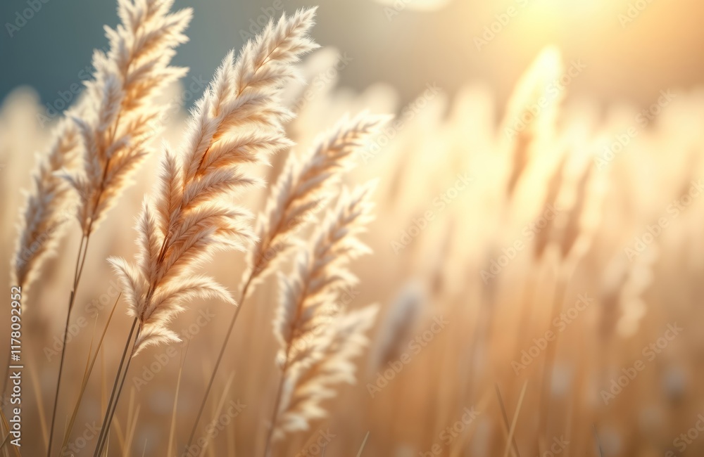 Fluffy pampas grass sways gently in warm sunlight. Golden light highlights soft textures. Natural beauty. Calm, peaceful scene. Bokeh effect. Dry reeds. Soft natural background. Relaxing atmosphere. Fluffy pampas grass sways gently in warm sunlight. Golden light highlights soft textures. Natural beauty. Calm, peaceful scene. Bokeh effect. Dry reeds. Soft natural background. Relaxing atmosphere.
