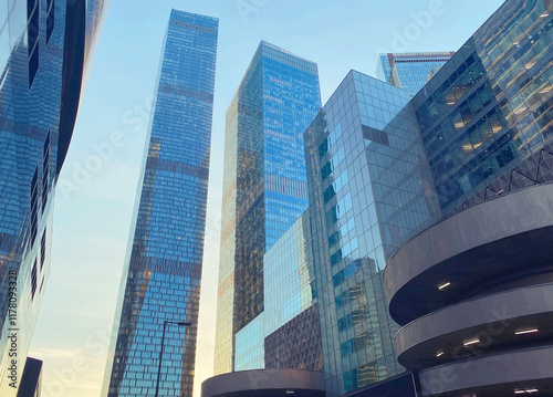Glass office buildings. Skyscrapers in the business center. Architecture, residential real estate