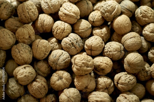 Walnuts arranged in a rustic manner