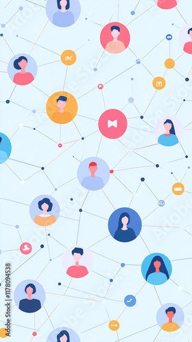 Social network connection icons with people avatars on light background