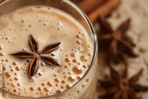  Iced Vanilla Chai Latte coffee beverage. Image illustrated food for advertisement photo