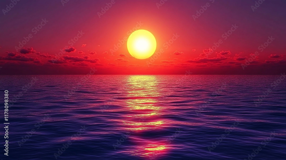 Vibrant sunset over calm ocean. Vibrant sunset over calm ocean.