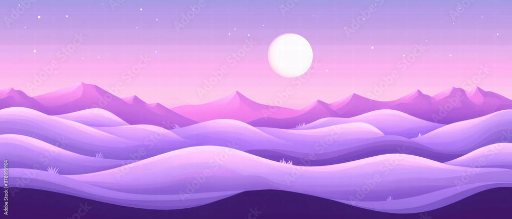 Banner featuring retro colors with mountain silhouettes and a moonlit sky Banner featuring retro colors with mountain silhouettes and a moonlit sky
