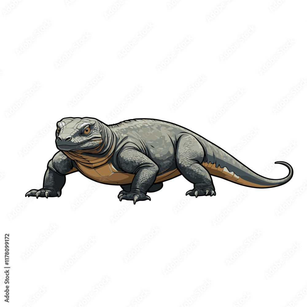 Fototapeta premium Detailed depiction of a Komodo Dragon in a natural setting, showcasing the unique physical features and posture