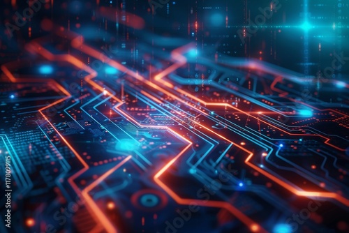 Abstract technology circuit board wallpaper featuring glowing blue and orange lines in a digital environment, emphasizing innovation and connectivity in modern computing