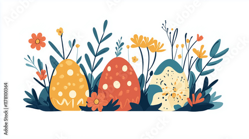 flat illustration, cartoon illustration, Set of easter eggs flat design isolated on white background. Design element for easter greeting card, print, T-shirt, website. Colorfull easter eggs.