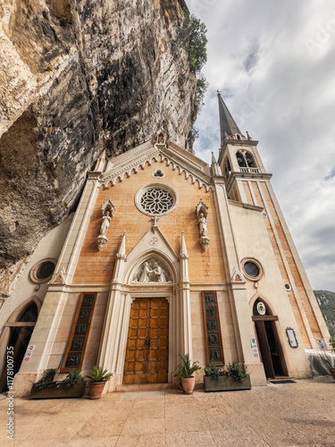 View from below of the Sanctuary of Madonna of the Crown in italy photo