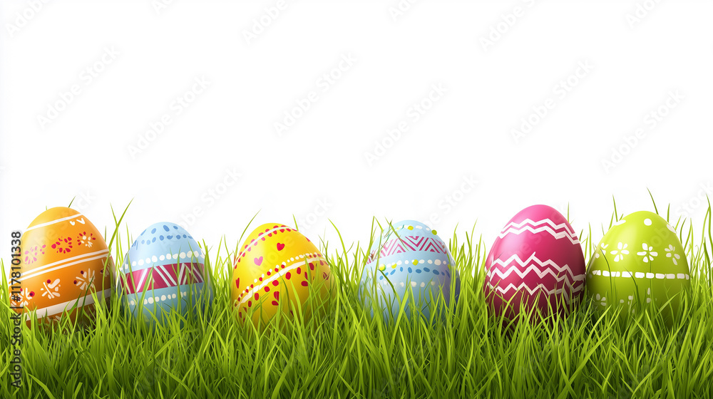 Fototapeta premium flat illustration, cartoon illustration, Set of easter eggs flat design isolated on white background. Design element for easter greeting card, print, T-shirt, website. Colorfull easter eggs.