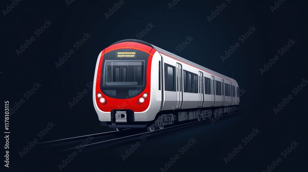 Illustration of a modern metro train with a red front on a dark background. urban transportation concept Illustration of a modern metro train with a red front on a dark background. urban transportation concept
