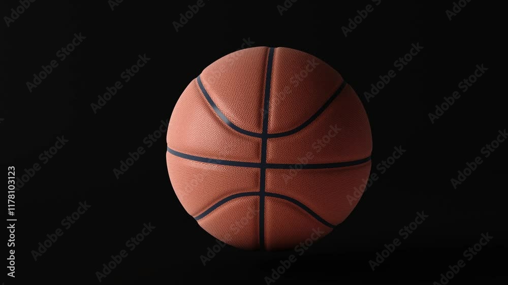Basketball rotating isolated on black background. Standard orange basket ball. Copy space banner with a place for text on the right. Perfect for sports advertising Basketball rotating isolated on black background. Standard orange basket ball. Copy space banner with a place for text on the right. Perfect for sports advertising