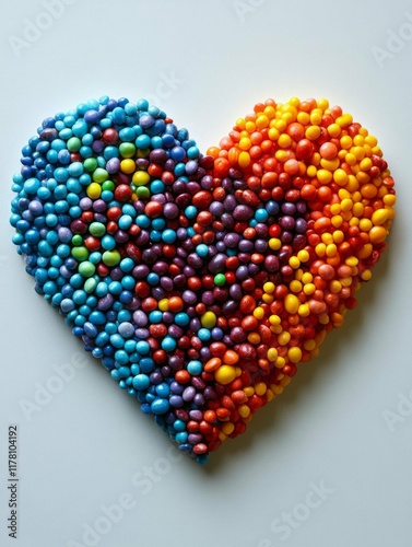 Vibrant Heart-Shaped Rainbow Candy Art: Exploring the Sweet and Colorful World of Multicolored Confectionery Delights