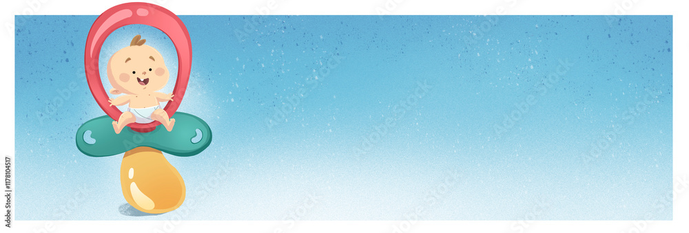 Fototapeta premium Happy baby sitting on a giant pacifier