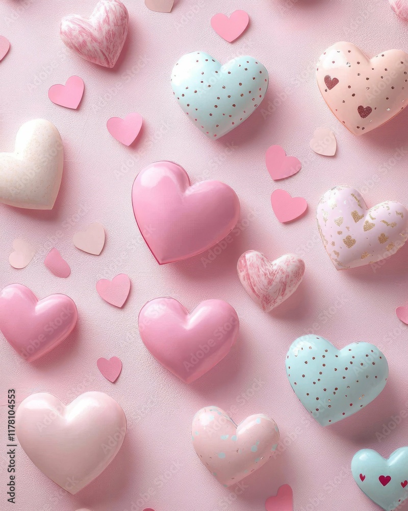 Obraz premium Charming Heart Patterns in Pastel Colors: Perfect Romantic Background for Valentine's Day Decorations
