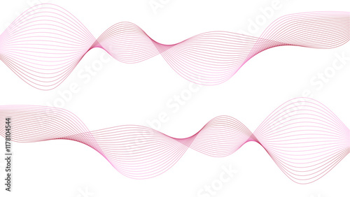 Vector curvy abstract line art wavy flowing dynamic tropical purple white background in concept music or sound, wave, wind, information flow	