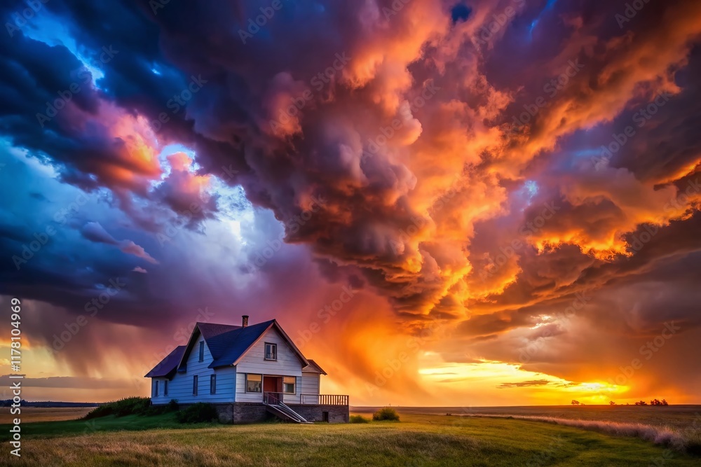 Solitary House Dramatic Sunset Stormy Sky Landscape Architectural Photography Solitary House Dramatic Sunset Stormy Sky Landscape Architectural Photography