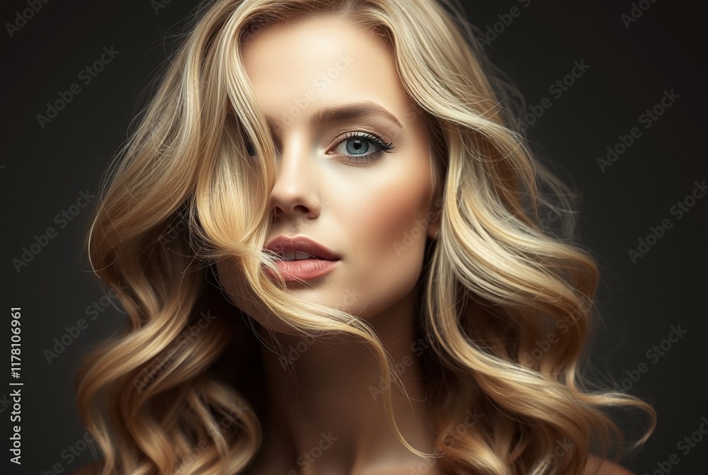 Portrait of an Elegant Young Woman with Wavy Blonde Hair and Natural Makeup Portrait of an Elegant Young Woman with Wavy Blonde Hair and Natural Makeup