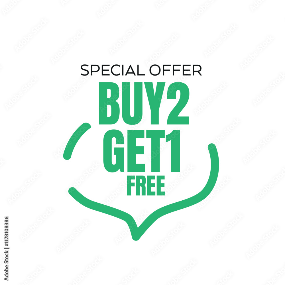 Buy 2 get 1 free in brackets speech green white isolated sticker icon Buy 2 get 1 free in brackets speech green white isolated sticker icon