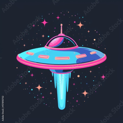 Ufo logo icon on dark background, starship flying saucer illustration photo