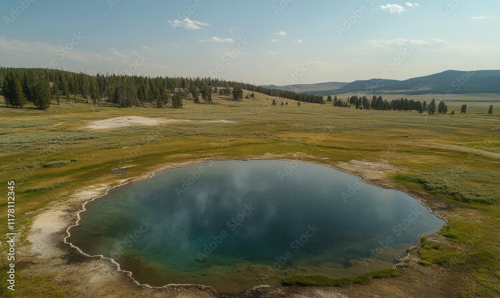 Aerial view of hot spring at Yellowstone National Park Aerial view of hot spring at Yellowstone National Park