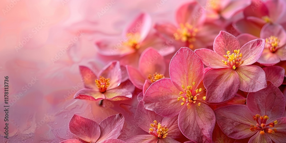 Φωτογραφία A Close-Up View of Vibrant Pink Flowers with Delicate Petals and Yellow Stamens