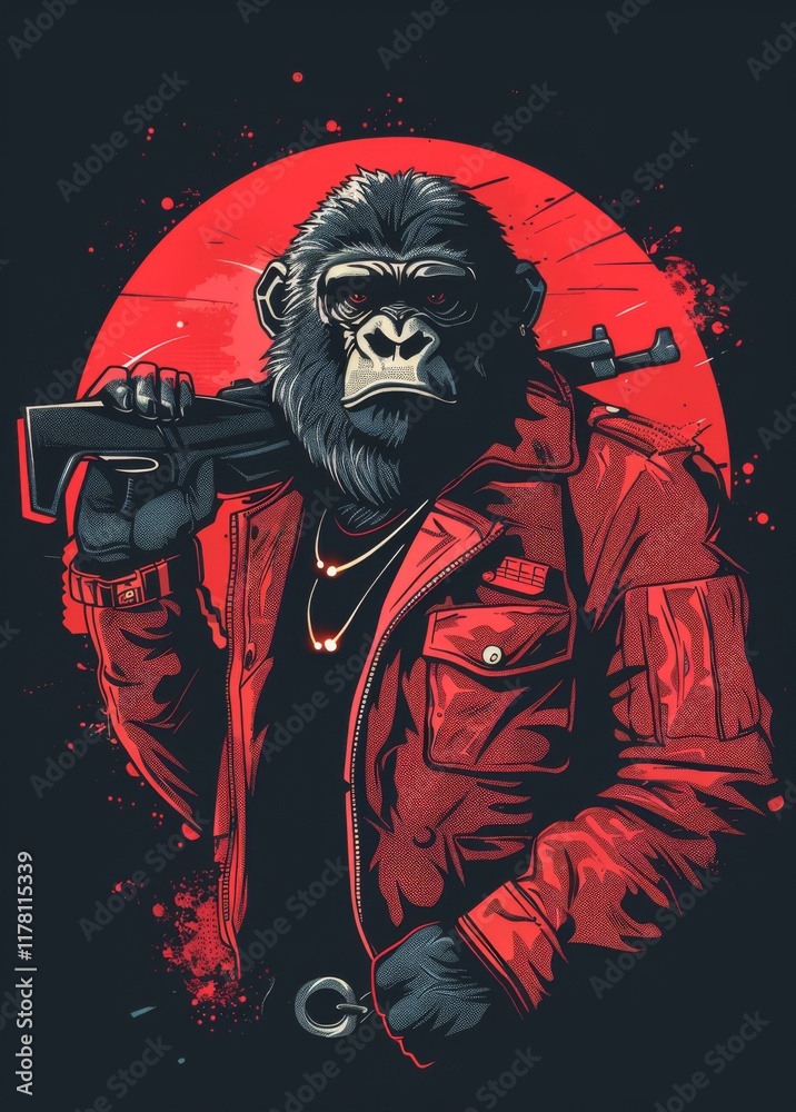 A gorilla cartoon character holding a gun t-shirt design A gorilla cartoon character holding a gun t-shirt design