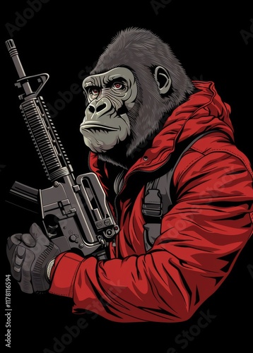 A gorilla cartoon character holding a gun t-shirt design photo