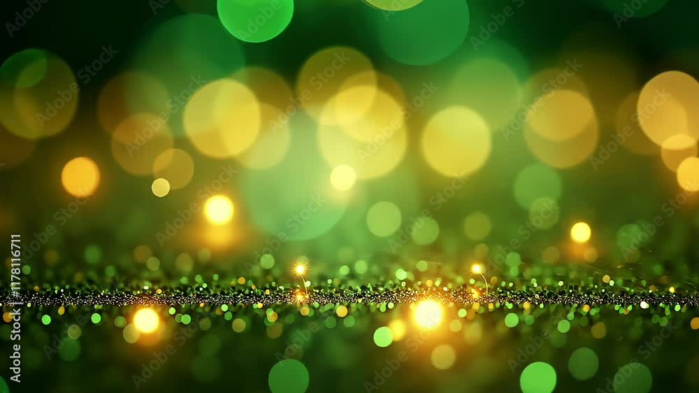 Luminous green bokeh lights creating a dreamy abstract background for St. Patrick's Day celebration.