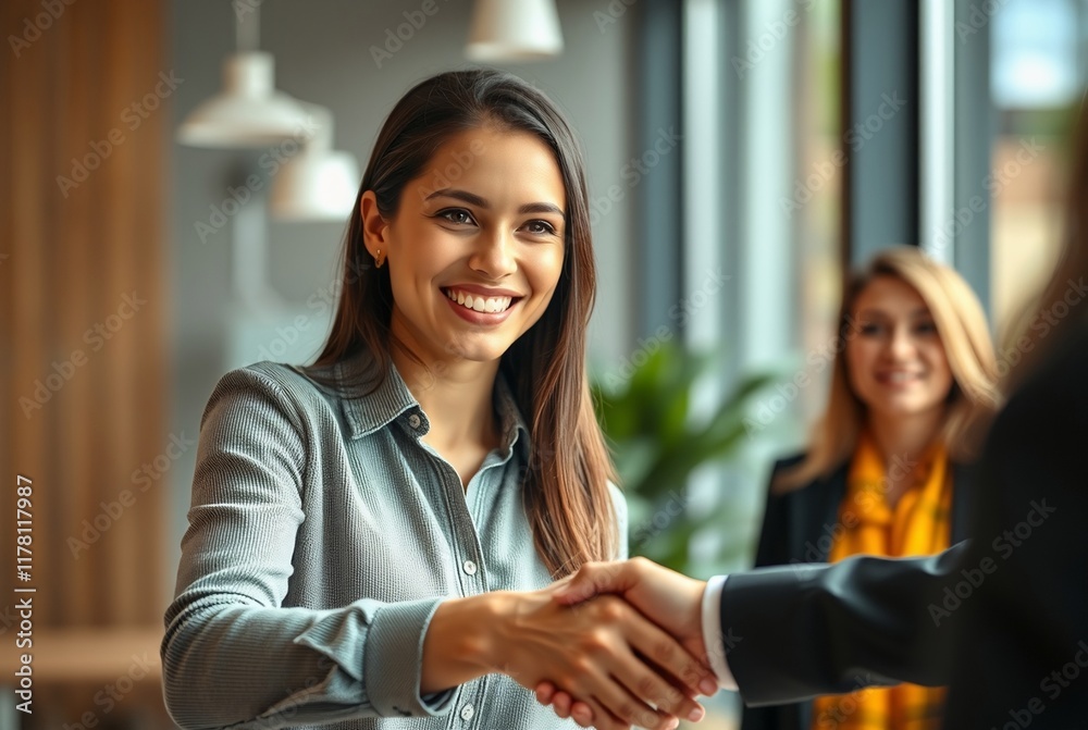 Professional Business Meeting with Handshake Between Colleagues in Modern Office Setting Professional Business Meeting with Handshake Between Colleagues in Modern Office Setting