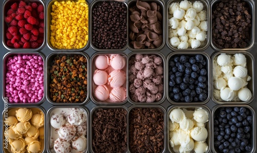 A variety of ice cream toppings and mix-ins, ready to add to your favorite flavor photo