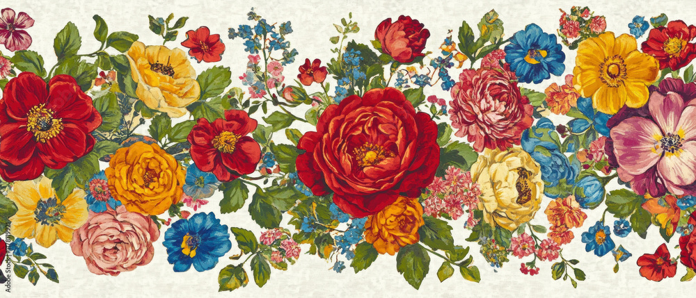 Naklejka premium Vibrant floral patterns create a lively and colorful overlay texture for various designs