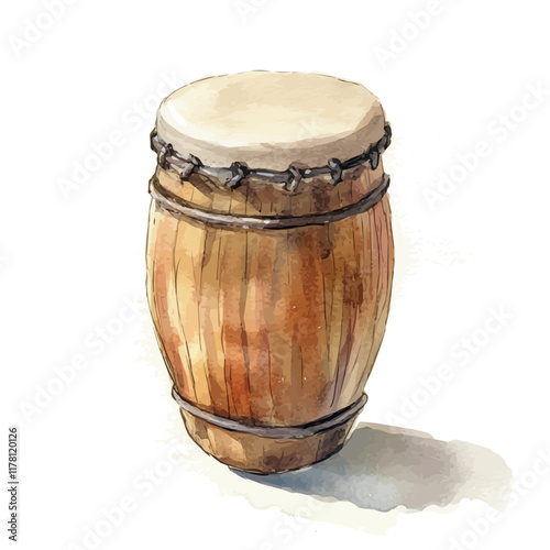 A watercolor illustration of a percussion shaker, isolated on a white background. Musical instrument vector.
