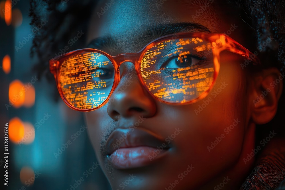 cybersecurity concept featuring a black african american student coding surrounded by augmented reality elements emphasizing education technology and innovation