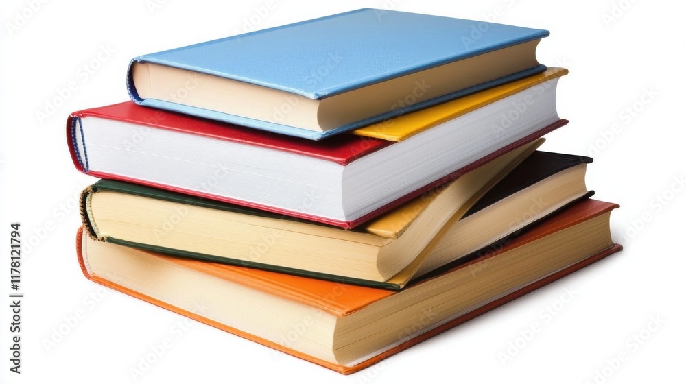 A group of textbooks stacked neatly on a clean white background, showcasing different genres and subjects, ready for an academic session, with a minimalistic and orderly look A group of textbooks stacked neatly on a clean white background, showcasing different genres and subjects, ready for an academic session, with a minimalistic and orderly look