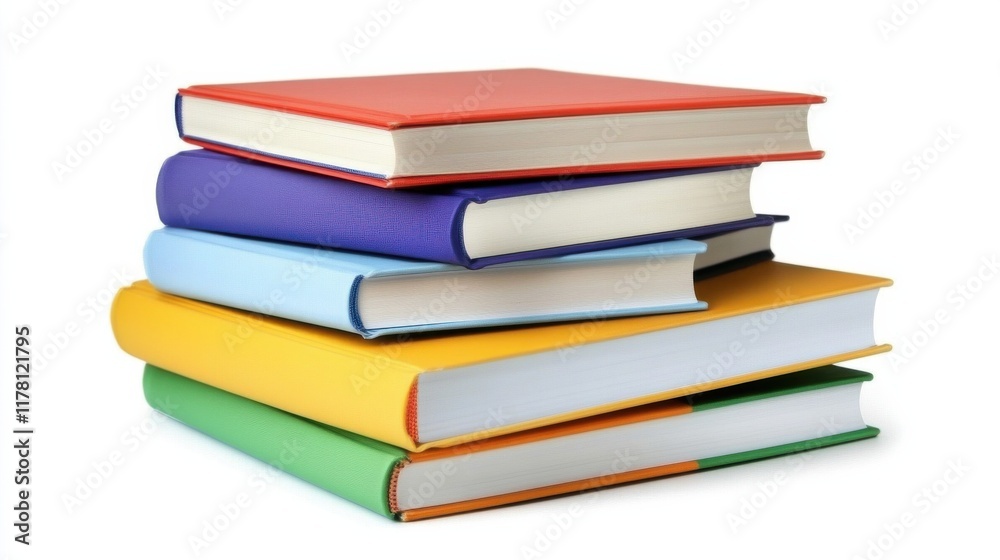 A group of textbooks stacked neatly on a clean white background, showcasing different genres and subjects, ready for an academic session, with a minimalistic and orderly look A group of textbooks stacked neatly on a clean white background, showcasing different genres and subjects, ready for an academic session, with a minimalistic and orderly look