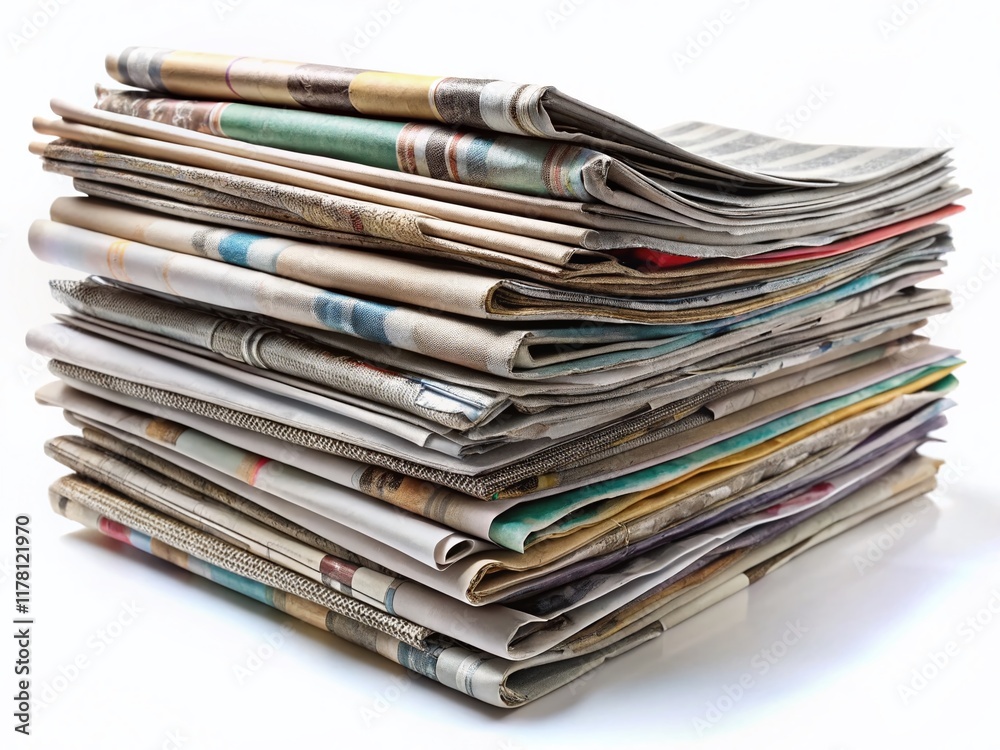 Stack of Newspapers Isolated on White - Print Media, Journalism, Information Stack of Newspapers Isolated on White - Print Media, Journalism, Information