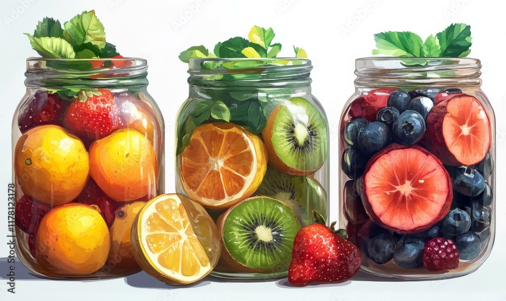 A variety of fruits in jar A variety of fruits in jar