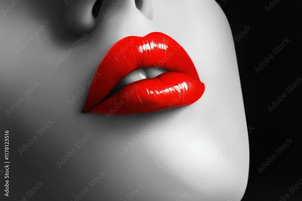 Obraz premium Red Lips Close-up, Symbol of Beauty and Empowerment, International Women's Day, Feminist Inspiration Concept
