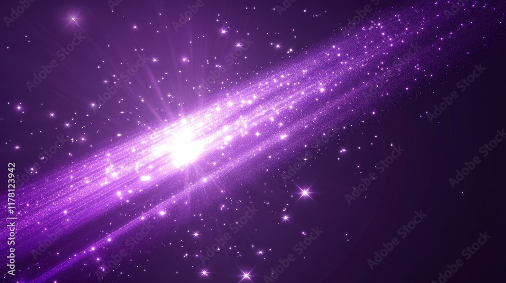 Fototapeta premium Magic light effect, purple air or wave wind flow with twinkle stars. Glow trail, dream power stream motion with sparkles isolated on transparent background, Realistic 3d vector illustration