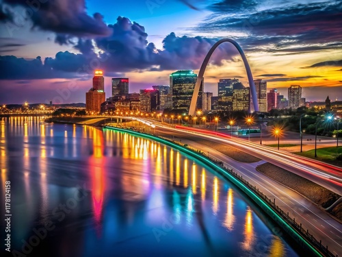 St. Louis Night Cityscape - Long Exposure Photography, Stunning Urban Lights