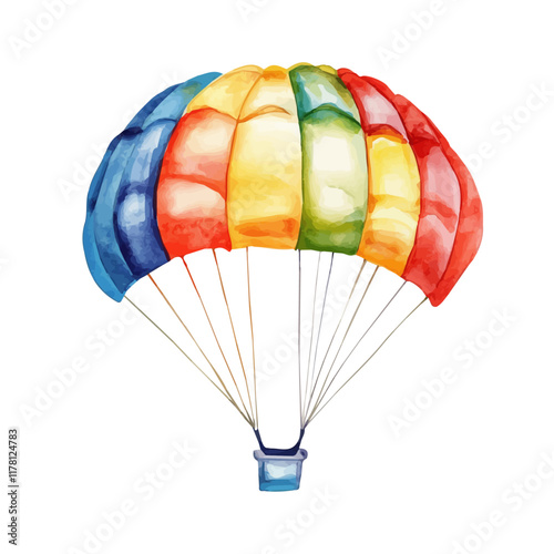 A watercolor vector of a parachute, isolated on a white background. Parachute vector.
