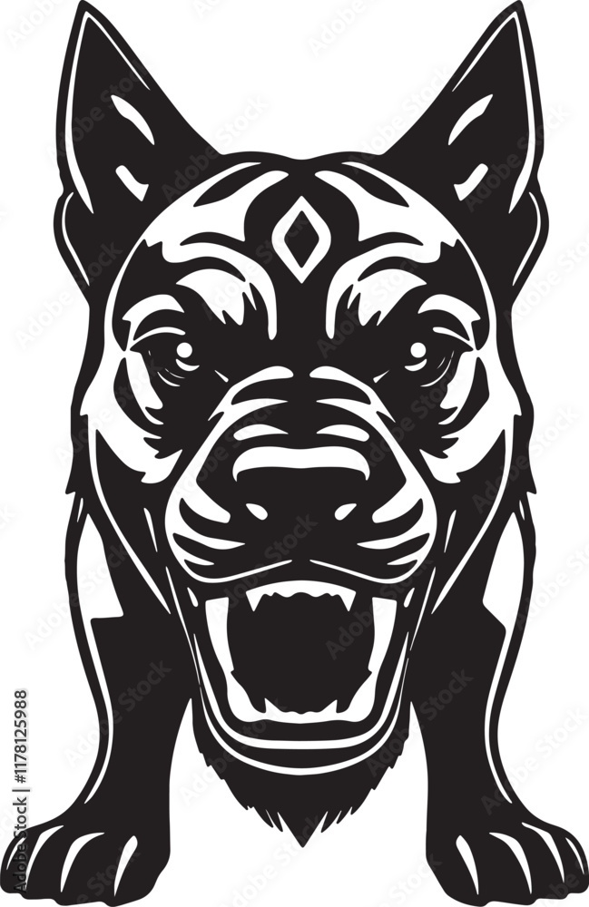 Obraz premium A Black and White Vector Illustration of an Aggressive Dog. Adobe Illustrator Artwork