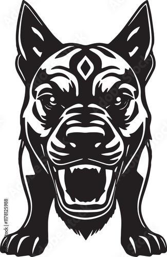 A Black and White Vector Illustration of an Aggressive Dog. Adobe Illustrator Artwork