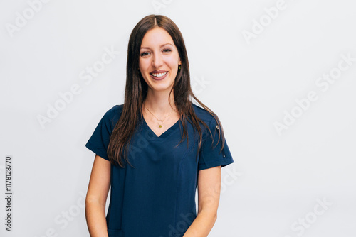 Smiling healthcare professional in blue uniform photo