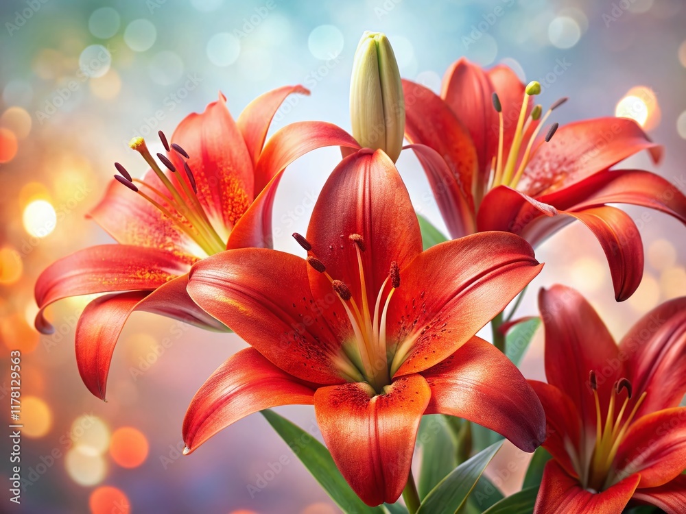 Stunning Red Lily Flowers Isolated on White Background with Bokeh - High-Resolution Stock Photo Stunning Red Lily Flowers Isolated on White Background with Bokeh - High-Resolution Stock Photo