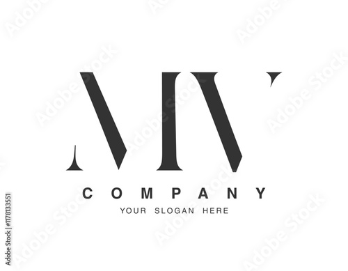 MV logo design. Initial letter m and v serif font style. Creative classic company name typography. Trendy logotype or identity.