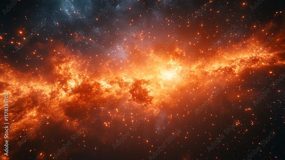 Fototapeta premium Fiery Nebula Cosmic Clouds Glowing Stars Space