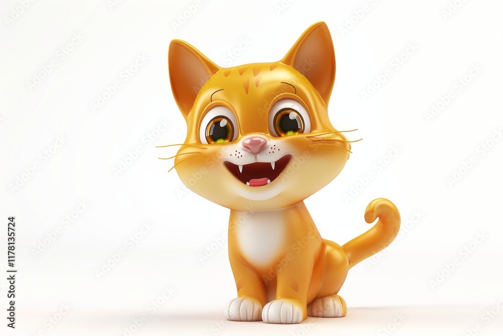 Fototapeta premium Cute cartoon orange kitten with big eyes