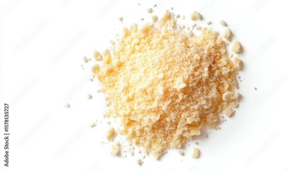 Parmesan cheese grated isolated on white, top view\ Parmesan cheese grated isolated on white, top view\