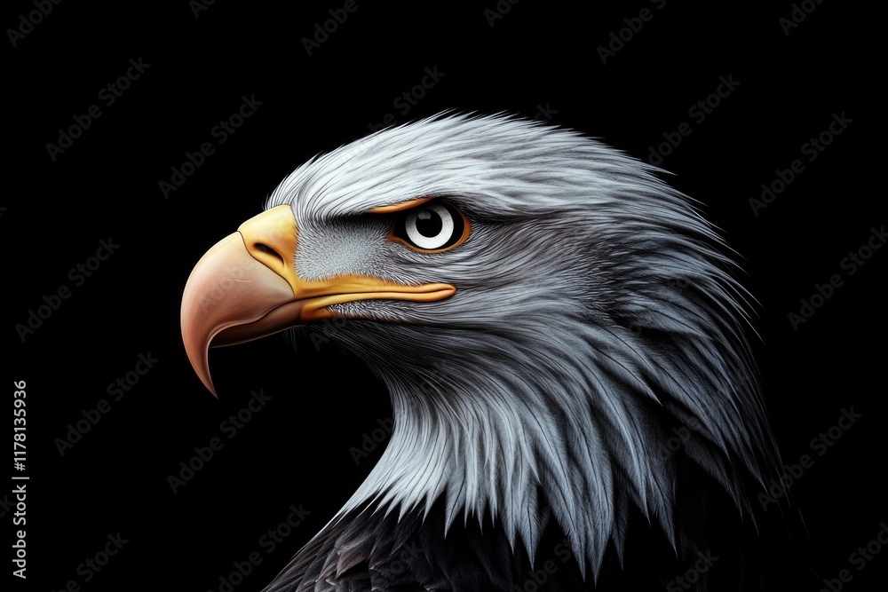 A close-up view of an eagle's head on a dark background A close-up view of an eagle's head on a dark background